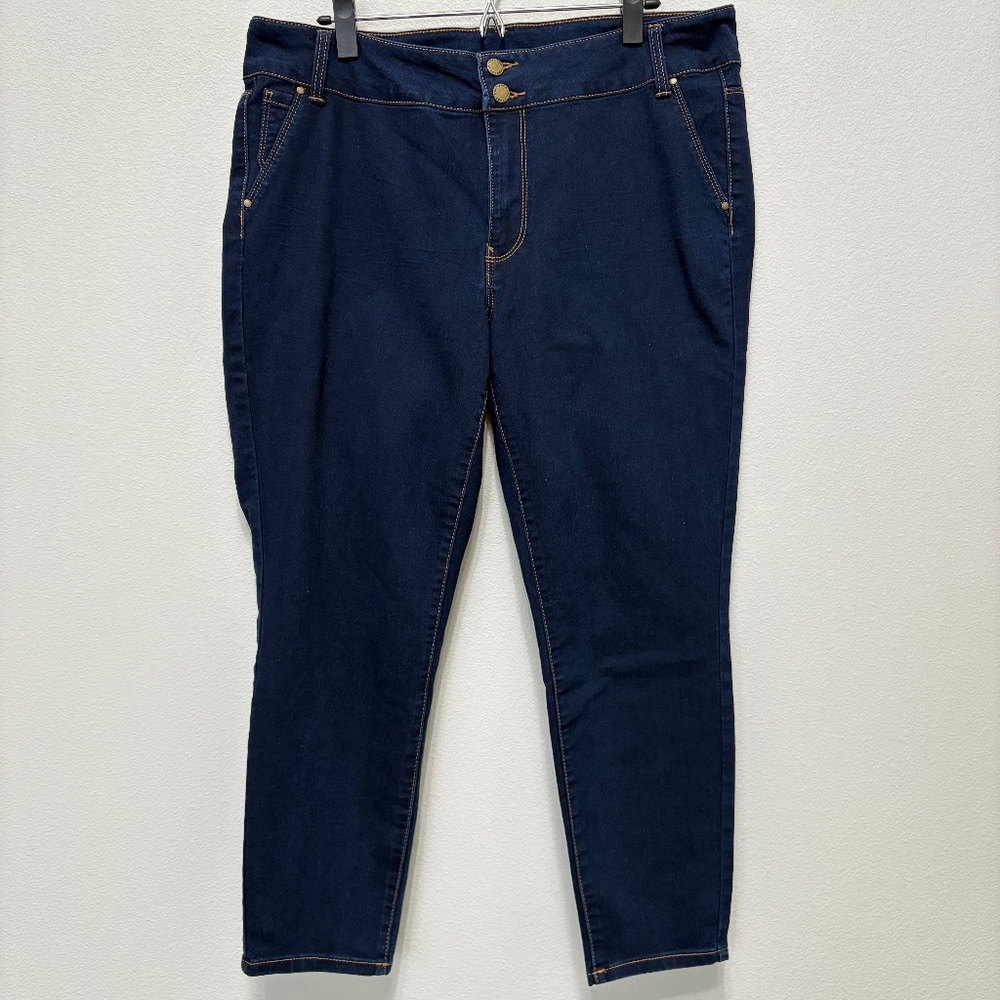 Workshop Republic Dark Wash Crop Straight Jeans 16W Stretch Denim EUC